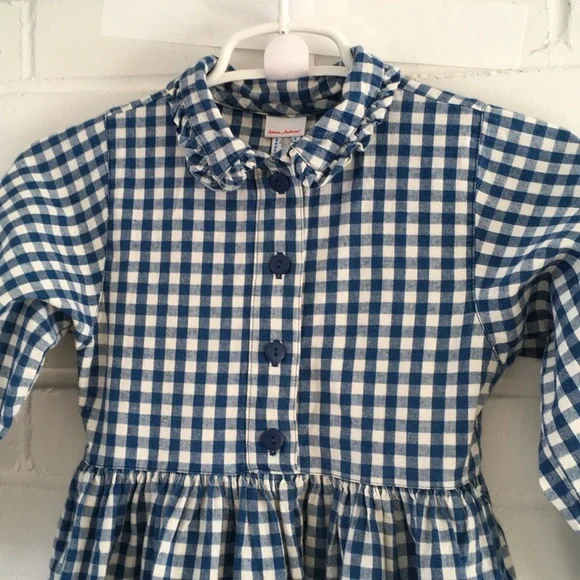 Girls Classic Hannah Anderson Blue And White Checkered Dress Size 6-7 - Picture 3 of 7